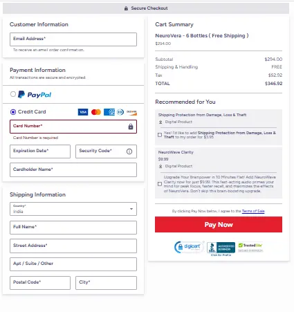 NeuroVera order page
